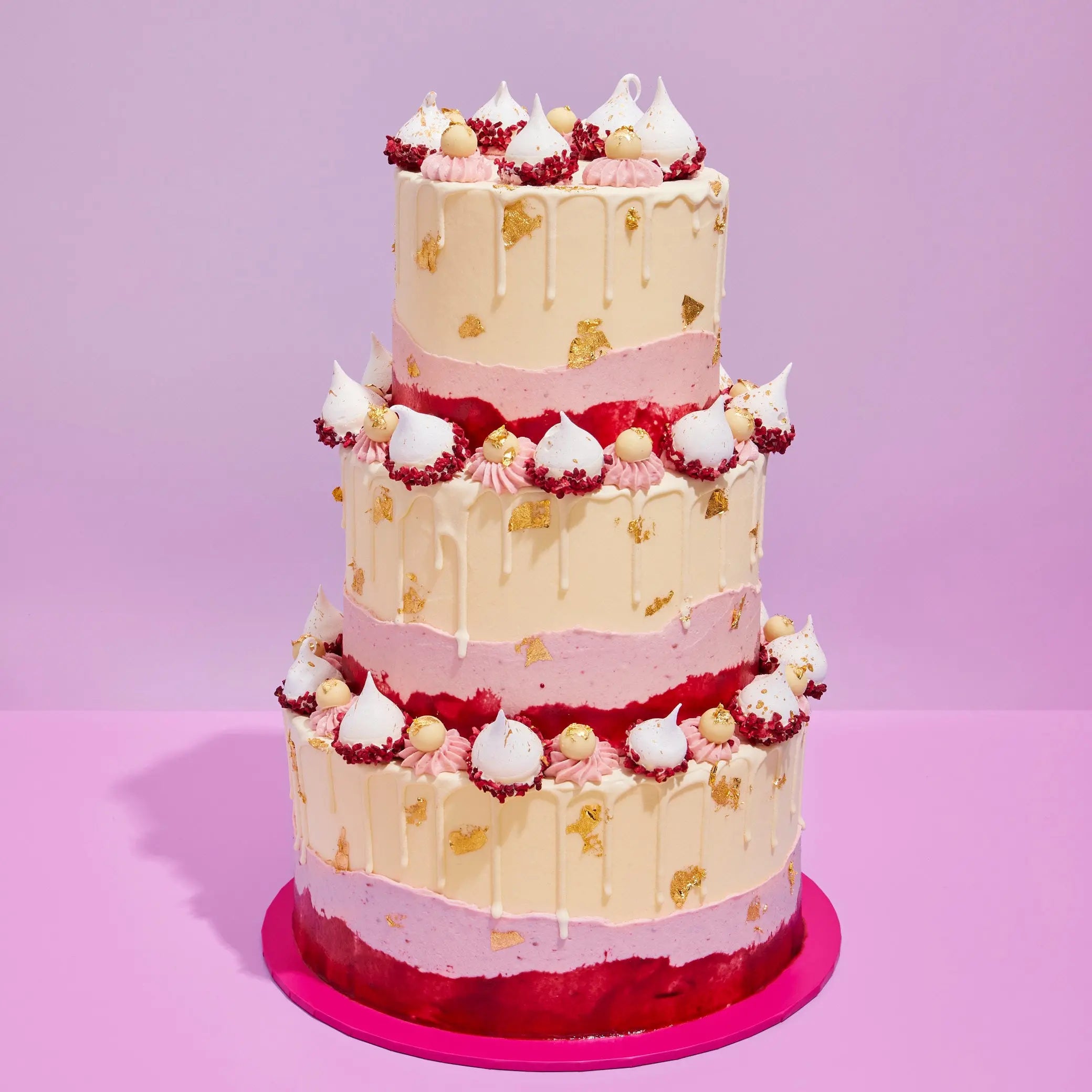 3 Tier Raspberry & White Chocolate Cake - Crumbs & Doilies